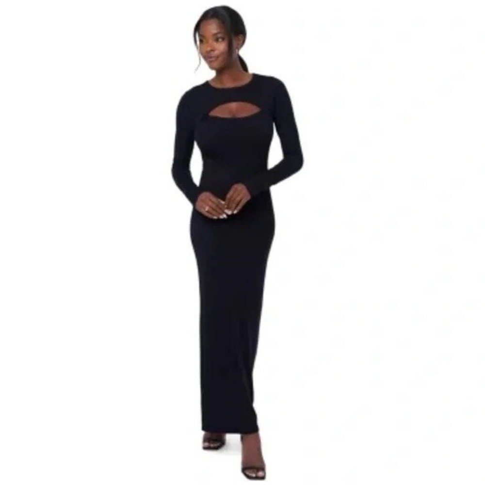 Edited by Remi Bader Women Black Rib Knit Cutout Bodycon Maxi Dress Small NEW